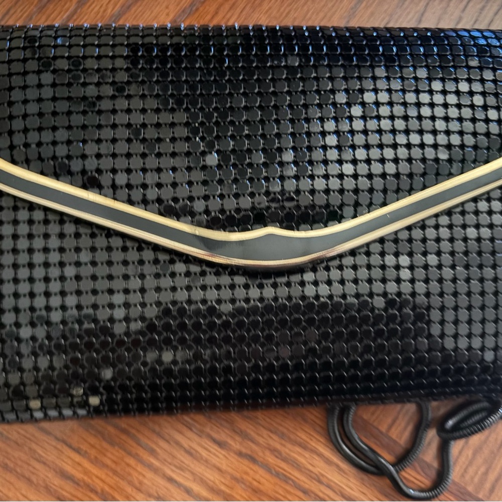Vintage Black Sequin Evening Shoulder Bag/ Clutch with Gold Trim - Picture 3 of 12